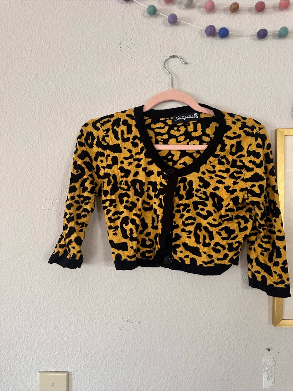 Sourpuss Clothing L Leopard Cropped Cardigan